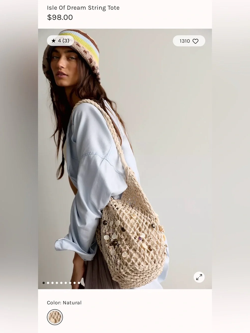 Free People Isle of Dream String Tote Crochet Shell Bag